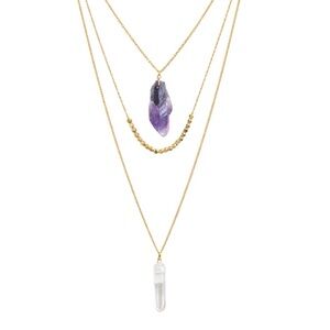 3 Layer Semi Precious Purple Crystal Necklace